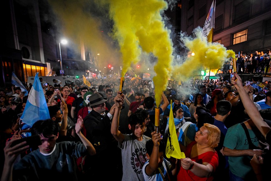 Argentine president-elect Javier Milei's supporters celebrate after Milei wins the runoff presidential election, in Buenos Aires, Argentina November 19, 2023. REUTERS/Mariana Nedelcu