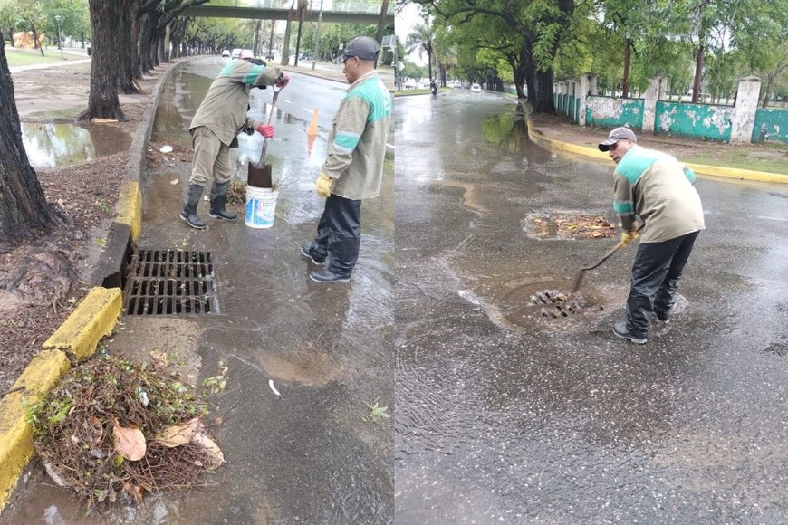 Empleados municipales trabajan en la liberación de las zonas de desagües.