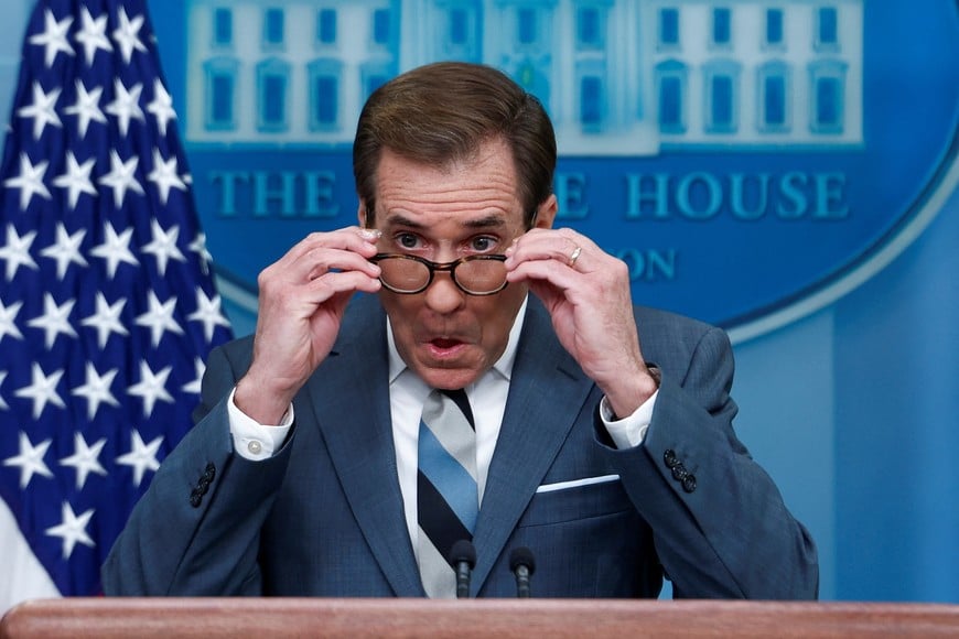 John Kirby, White House National Security Council Coordinator for Strategic Communications, speaks to reporters during a press briefing at the White House in Washington, U.S., November 27, 2023. REUTERS/Evelyn Hockstein