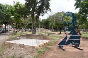 La imagen de Evita en la Plaza España. Luis Cetraro.