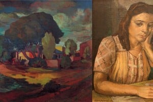 Primera etapa: “Suburbio”, uno de sus característicos paisajes, y “Pensativa”, uno de los retratos realizados en la línea de Lino Enea Spilimbergo. Fotos: Gentileza Facultad de Ciencias Jurídicas / Museo Provincial de Bellas Artes “Rosa Galisteo de Rodríguez”.