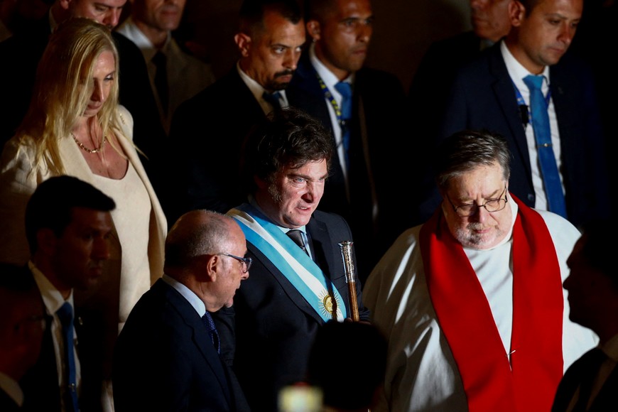 Argentina's President Javier Milei leaves the Metropolitan Cathedral after attending a Te Deum on the day of his inauguration, in Buenos Aires, Argentina December 10, 2023. REUTERS/Cristina Sille