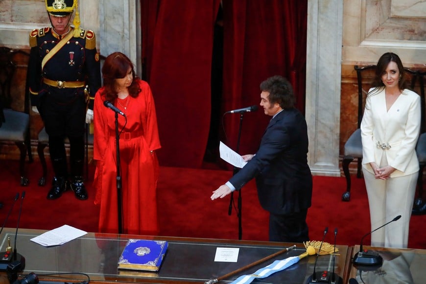 Argentina's President Javier Milei is sworn in as Argentina's president at the National Congress, in Buenos Aires, Argentina December 10, 2023. REUTERS/Matias Baglietto