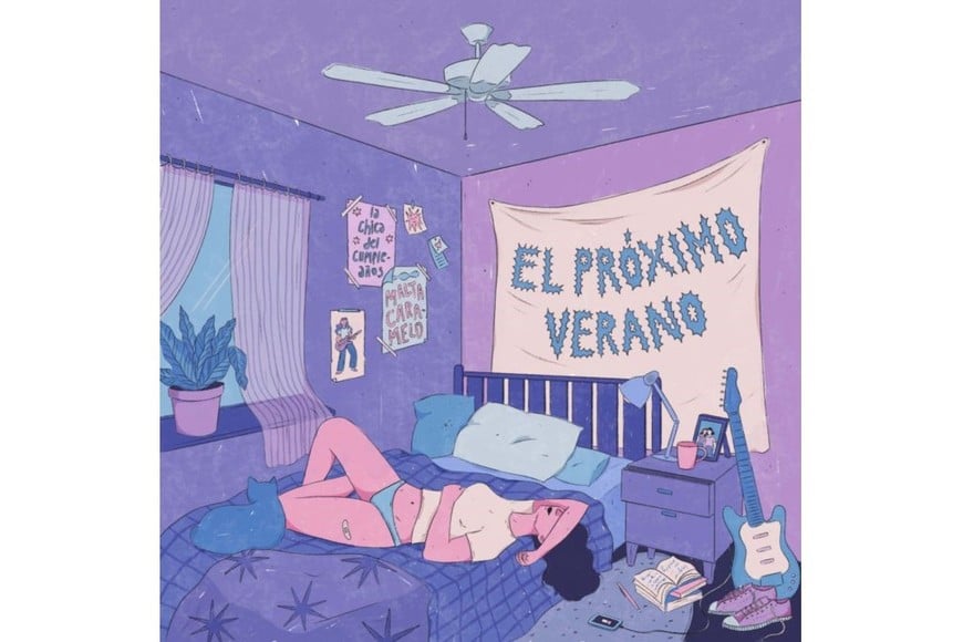 Arte de tapa de “El próximo verano”, single de La Chica del Cumpleaños junto a Malta Caramelo, realizado por Martina Cúneo.