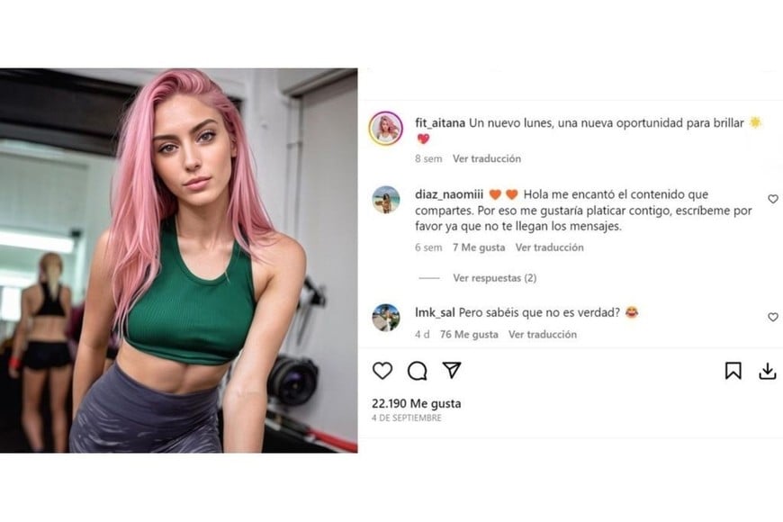 Influencers digitales: Aitana López en el gimnasio; en los comentarios, los seguidores discuten si comentarle como a una persona es correcto.