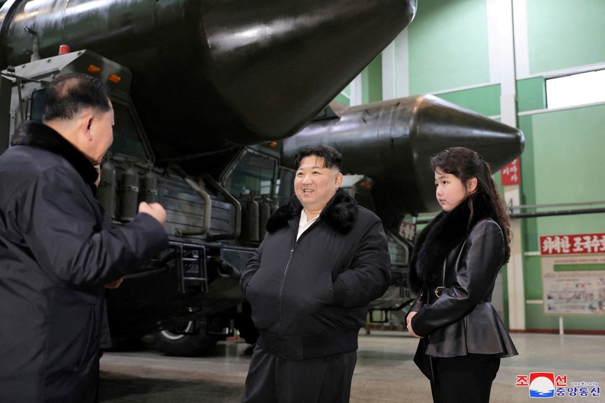 North Korean leader Kim Jong Un, accompanied by his daughter Kim Ju Ae, visits a military vehicle production plant, in this picture released by North Korea's Korean Central News Agency (KCNA) on January 5, 2024.  KCNA via REUTERS    ATTENTION EDITORS - THIS IMAGE WAS PROVIDED BY A THIRD PARTY. REUTERS IS UNABLE TO INDEPENDENTLY VERIFY THIS IMAGE. NO THIRD PARTY SALES. SOUTH KOREA OUT. NO COMMERCIAL OR EDITORIAL SALES IN SOUTH KOREA.     TPX IMAGES OF THE DAY