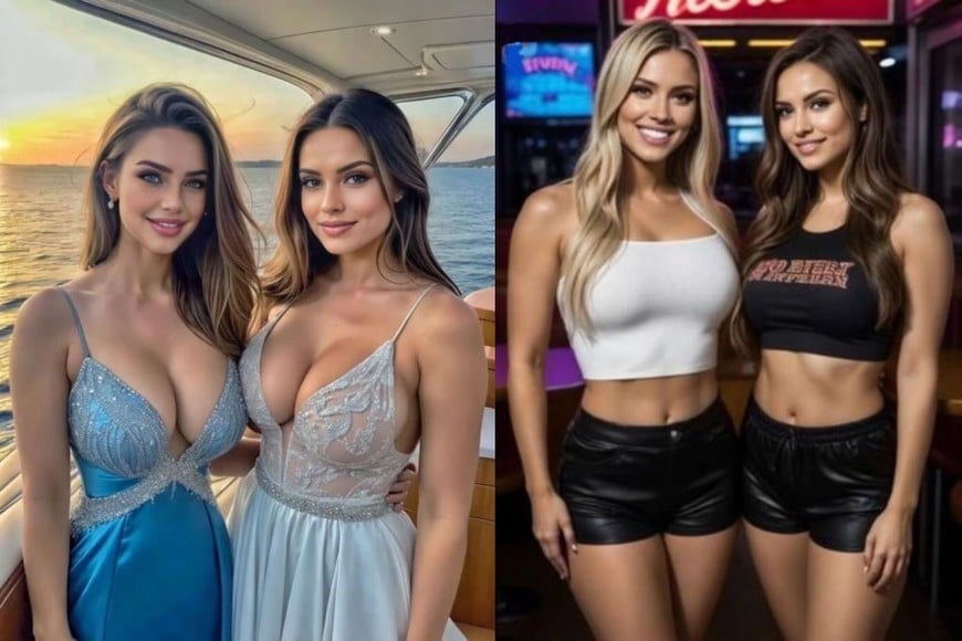 Emily Pellegrini: posando con otra influencer virtual, la alemana Isabella Knauff, y junto a su “hermana mayor”, la más reciente Fiona Pellegrini.