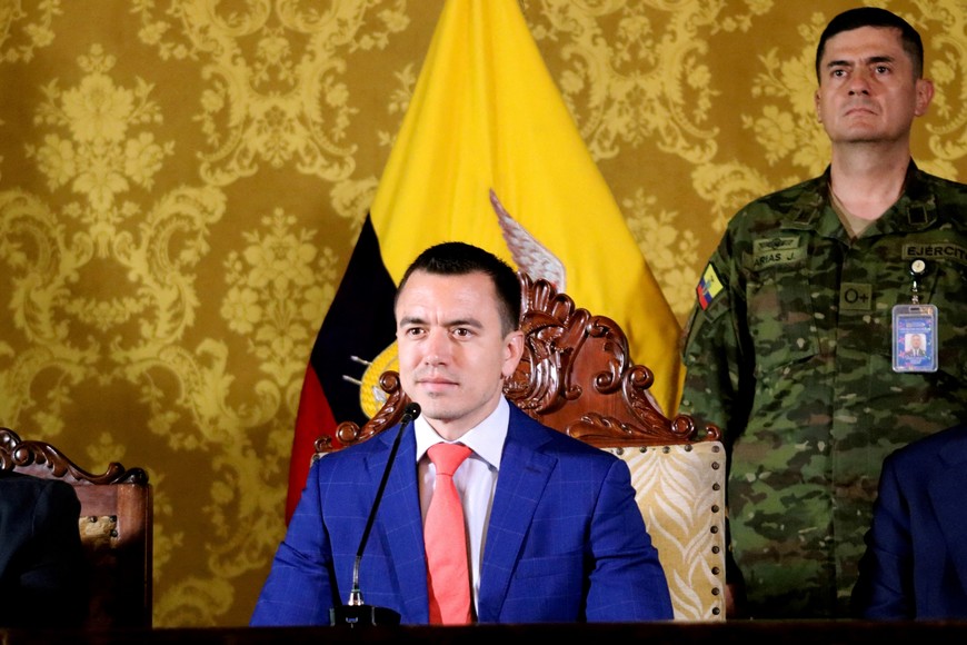 Ecuador's President Daniel Noboa details plans for two new high-security prisons, in Quito, Ecuador January 11, 2024. Carlos Silva/Ecuador Presidency/Handout via REUTERS ATTENTION EDITORS - THIS IMAGE HAS BEEN SUPPLIED BY A THIRD PARTY NO RESALES. NO ARCHIVES