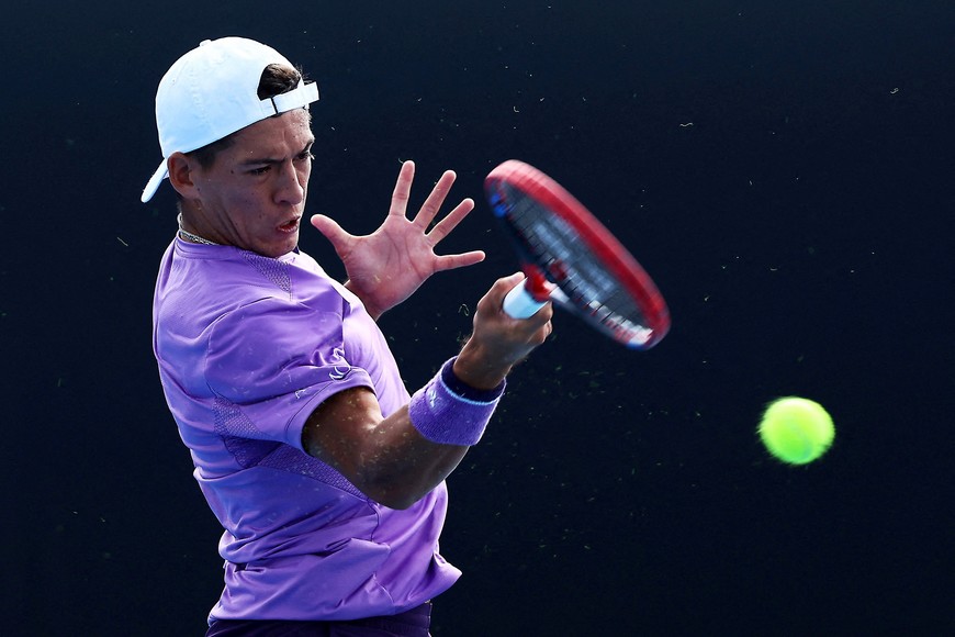 Tennis - Australian Open - Melbourne Park, Melbourne, Australia - January 14, 2024
Argentina's Sebastian Baez in action during his first round match against J.J. Wolf of the U.S. REUTERS/Edgar Su     TPX IMAGES OF THE DAY