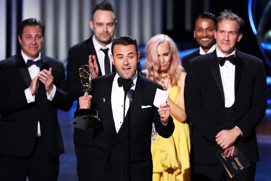 Gabe Turner accepts the Outstanding Variety Special (Live) award for "Elton John Live: Farewell from Dodger Stadium" at the 75th Primetime Emmy Awards in Los Angeles, California, U.S. January 15, 2024. REUTERS/Mario Anzuoni