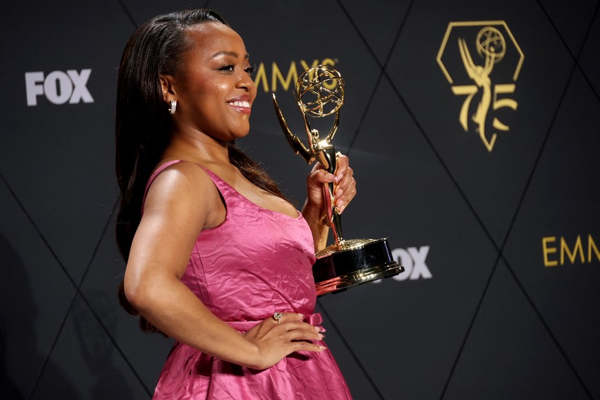 Quinta Brunson  poses with the Lead Actress in a Comedy Series award for "Abbott Elementary"at the 75th Primetime Emmy Awards in Los Angeles, California, U.S., January 15, 2024. REUTERS/Aude Guerrucci