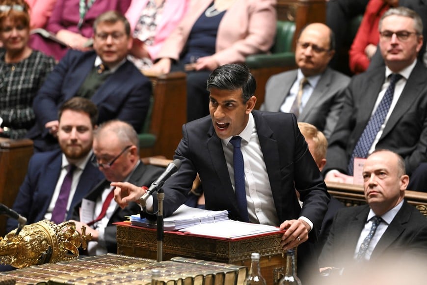 British Prime Minister Rishi Sunak speaks during Prime Minister's Questions, at the House of Commons in London, Britain, January 17, 2024. UK Parliament/Maria Unger/Handout via REUTERS THIS IMAGE HAS BEEN SUPPLIED BY A THIRD PARTY. MANDATORY CREDIT. IMAGE MUST NOT BE ALTERED.