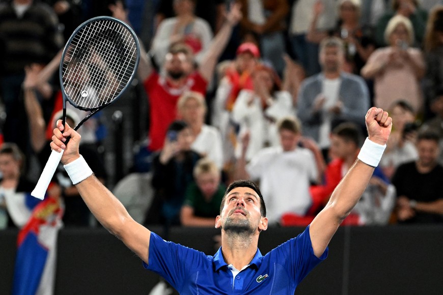 Tennis - Australian Open - Melbourne Park, Melbourne, Australia - January 19, 2024
Serbia's Novak Djokovic reacts after winning his third round match against Argentina's Tomas Martin Etcheverry REUTERS/Tracey Nearmy