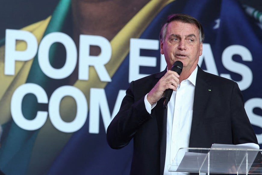 FILE PHOTO: Brazil's former President Jair Bolsonaro speaks during a Partido Liberal Mulher event at the Legislative Assembly of the state of Sao Paulo, in Sao Paulo, Brazil, May 6, 2023. REUTERS/Carla Carniel/File Photo