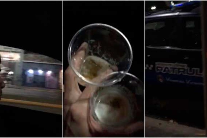 Secuencias del video. El conductor, las bebidas y el patrullero.
