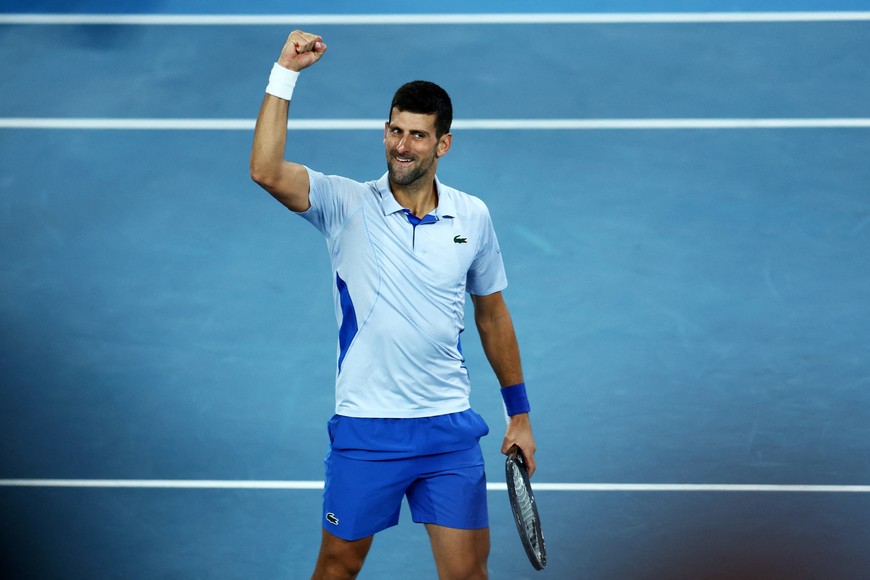 Tennis - Australian Open - Melbourne Park, Melbourne, Australia - January 21, 2024
Serbia's Novak Djokovic celebrates after winning his fourth round match against France's Adrian Mannarino REUTERS/Edgar Su