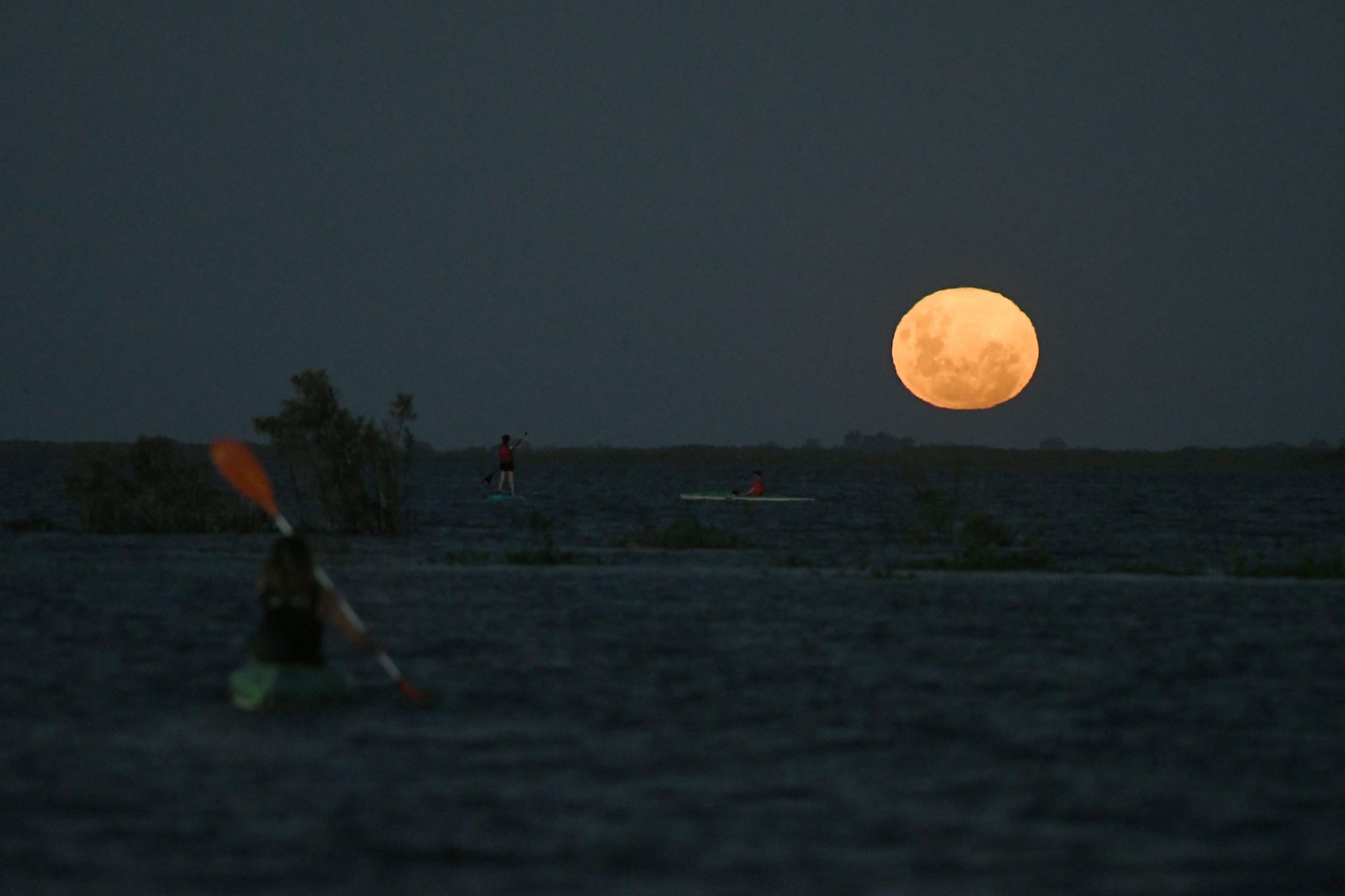 La primera luna llena del año se pudo divisar sin nubes desde que apareció en el horizonte.