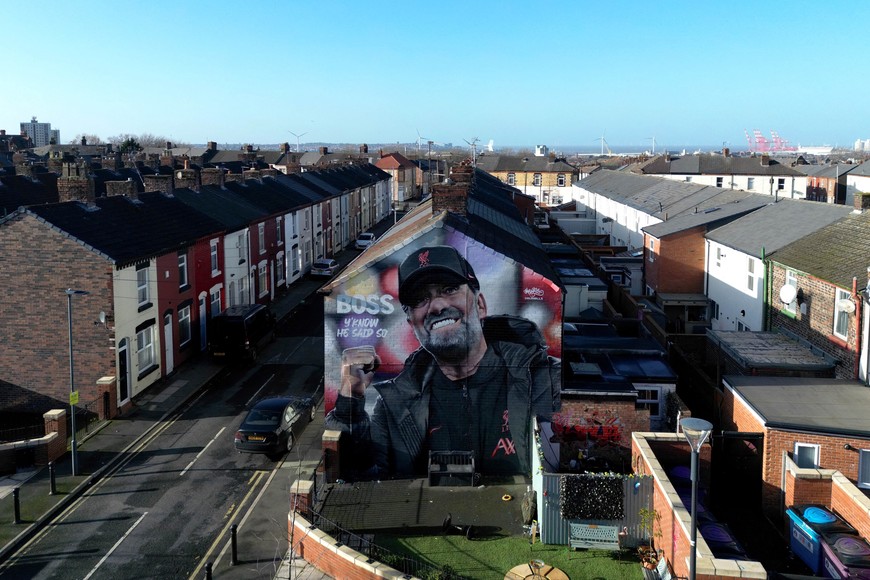 Soccer Football - Liverpool manager Juergen Klopp announces he will leave the club at the end of the season, Liverpool, Britain - January 26, 2024
General view of a mural of Liverpool manager Juergen Klopp as announces he will leave the club at the end of the season REUTERS/Carl Recine
