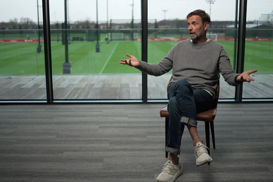 Manager Jurgen Klopp explains his decision to leave Liverpool at the end of the session, in Liverpool, Britain, in this screengrab obtained from a handout video released January 26, 2024. Liverpool FC/Handout via REUTERS   THIS IMAGE HAS BEEN SUPPLIED BY A THIRD PARTY NO RESALES. NO ARCHIVES MANDATORY CREDIT