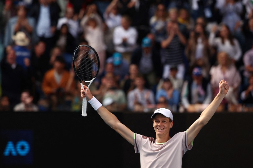 Tennis - Australian Open - Melbourne Park, Melbourne, Australia - January 26, 2024
Italy's Jannik Sinner celebrates winning his semi final match against Serbia's Novak Djokovic REUTERS/Eloisa Lopez