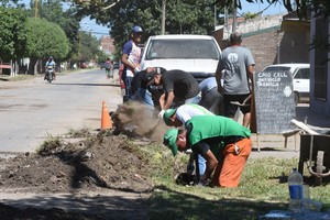 Meta pala. Los operarios limpiaban al rayo del sol las zanjas del barrio.

Guillermo Di Salvatore.