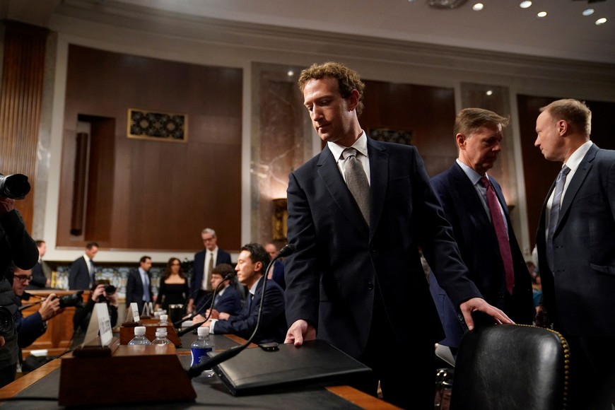 Meta's CEO Mark Zuckerberg looks on during the Senate Judiciary Committee hearing on online child sexual exploitation at the U.S. Capitol, in Washington, U.S., January 31, 2024. REUTERS/Nathan Howard