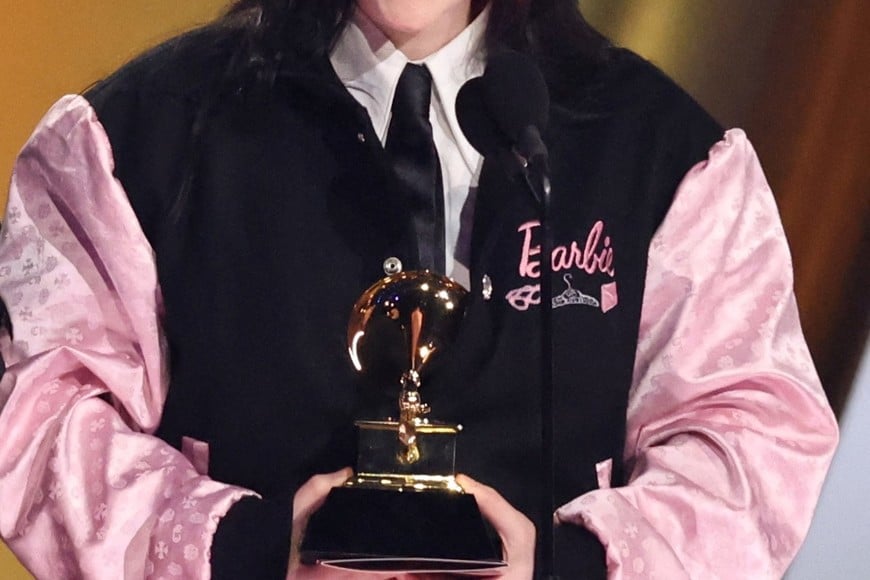 Billie Eilish accepts the award for Song of the Year for What Was I Made For? (From The Motion Picture Barbie) during the 66th Annual Grammy Awards in Los Angeles, California, U.S., February 4, 2024. REUTERS/Mike Blake
