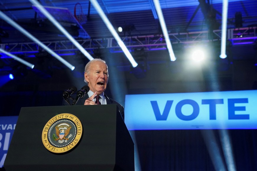U.S. President Joe Biden holds a campaign rally ahead of the state's Democratic presidential primary, in Las Vegas, Nevada, U.S. February 4, 2024. REUTERS/Kevin Lamarque