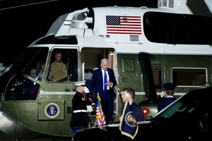 U.S. President Joe Biden disembarks from Marine One at Delaware Air National Guard Base en route to Wilmington, in New Castle, Delaware, U.S., February 9, 2024. REUTERS/Elizabeth Frantz