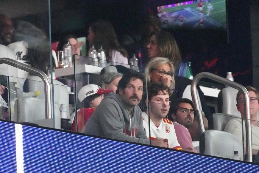 Feb 11, 2024; Paradise, Nevada, USA; Actor Paul Rudd looks on during the third quarter of Super Bowl LVIII between the San Francisco 49ers and the Kansas City Chiefs at Allegiant Stadium. Mandatory Credit: Kyle Terada-USA TODAY Sports