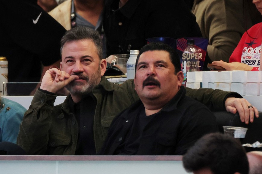 Football - NFL - Super Bowl LVIII - Kansas City Chiefs v San Francisco 49ers - Allegiant Stadium, Las Vegas, Nevada, United States - February 11, 2024
Jimmy Kimmel and Guillermo Rodriguez are pictured in the stands before the game REUTERS/Carlos Barria