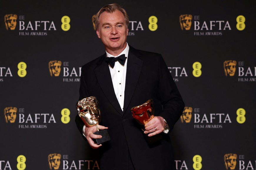 Christopher Nolan, winner of the awards for Director and Best Film for "Oppenheimer", poses in the winners' room during the 2024 British Academy of Film and Television Awards (BAFTA) at the Royal Festival Hall in the Southbank Centre, London, Britain,  February 18, 2024. REUTERS/Hollie Adams