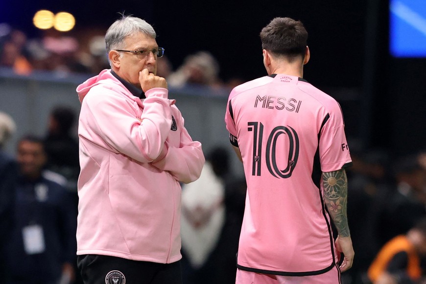Soccer Football - Friendly - Al Hilal v Inter Miami - Kingdom Arena, Riyadh, Saudi Arabia - January 29, 2024 
Inter Miami coach Gerardo Martino and Lionel Messi REUTERS/Ahmed Yosri