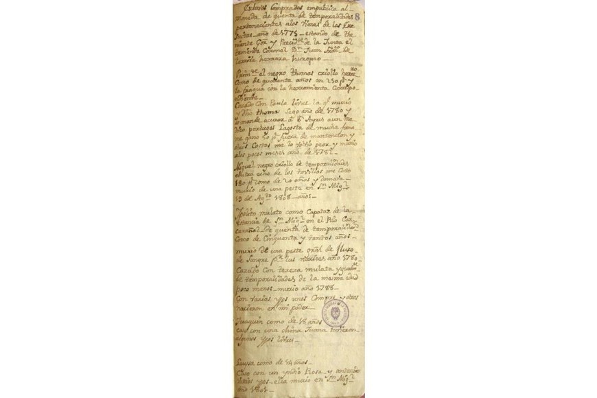 Registro y asiento de esclavos en Santa Fe siglo XVIII. Crédito: Archivo General de la provincia