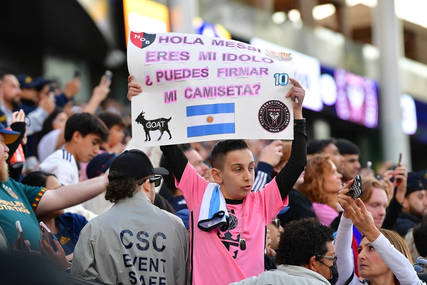 Feb 25, 2024; Carson, California, USA;  Fans wait for the arrival of Inter Miami CF forward Lionel Messi (10) before the match against the LA Galaxy at Dignity Health Sports Park. Mandatory Credit: Gary A. Vasquez-USA TODAY Sports