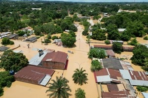 Aerial view of houses and buildings submerged following flooding from heavy rain, causing the Acre River's bank to burst, in Cobija, Bolivia, in this still image released on February 27, 2024.   Dr Papito Richter - Gobernador/Handout via REUTERS    THIS IMAGE HAS BEEN SUPPLIED BY A THIRD PARTY. NO RESALES. NO ARCHIVES. MANDATORY CREDIT.
