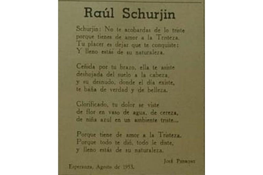 Poema de Pedroni dedicado a Schurjin. Foto: Archivo El Litoral / Hemeroteca Digital Castañeda