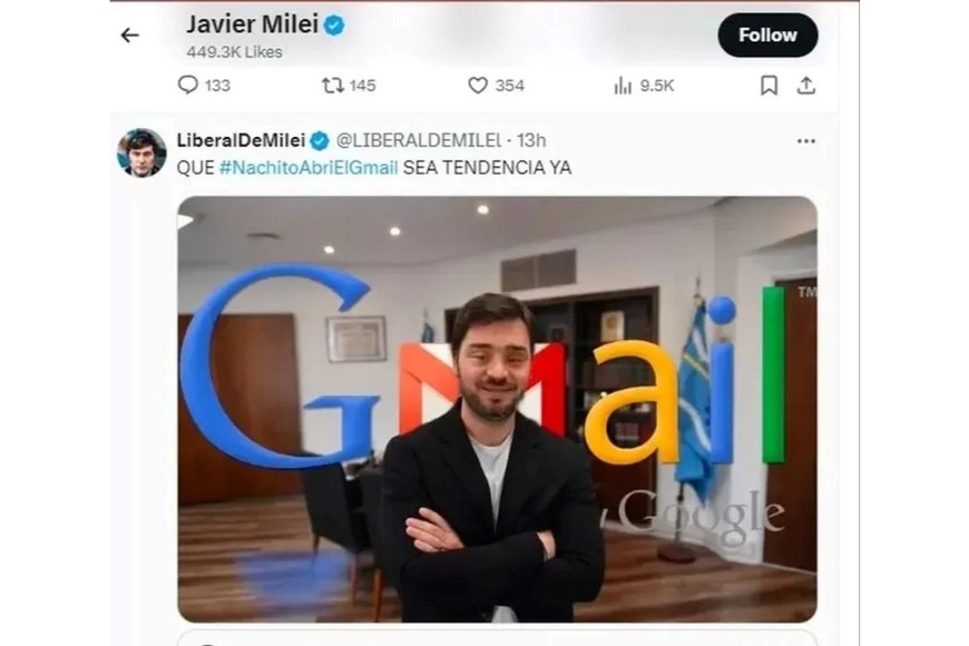 El like de Milei en una publicación que luego fue eliminada.