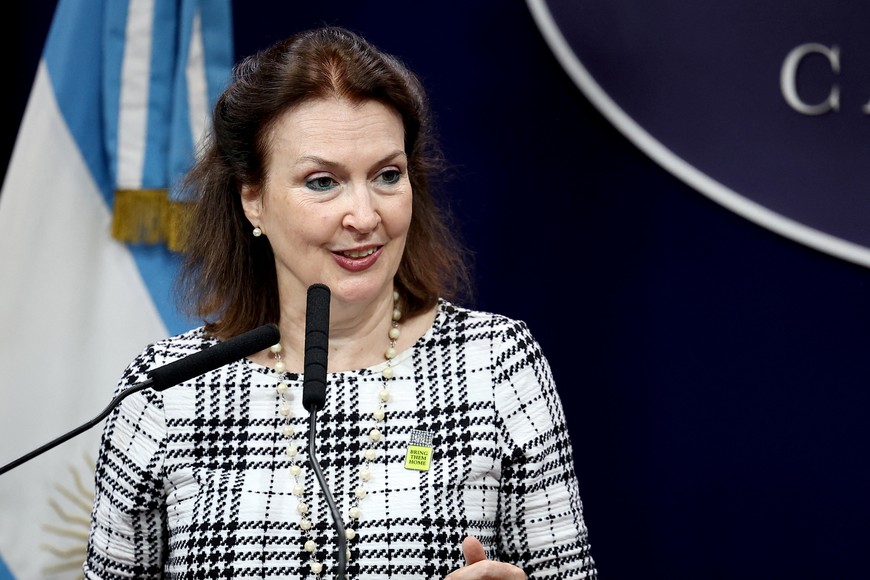 Argentina's Foreign Minister Diana Mondino attends a joint press conference with U.S. Secretary of State Antony Blinken, at the Casa Rosada Presidential Palace, in Buenos Aires, Argentina February 23, 2024. REUTERS/Agustin Marcarian