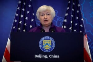 FILE PHOTO: U.S. Treasury Secretary Janet Yellen speaks during a press conference at the U.S. embassy in Beijing, China, July 9, 2023. REUTERS/Thomas Peter/File Photo
