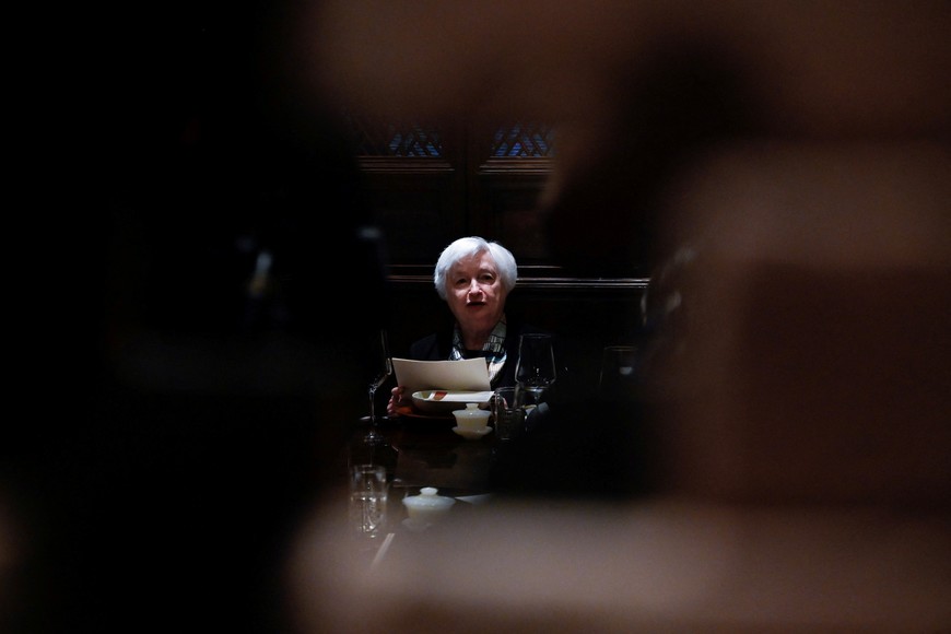 US Treasury Secretary Janet Yellen speaks during a lunch meeting with women economists in Beijing, on July 8, 2023.    Pedro Pardo/Pool via REUTERS