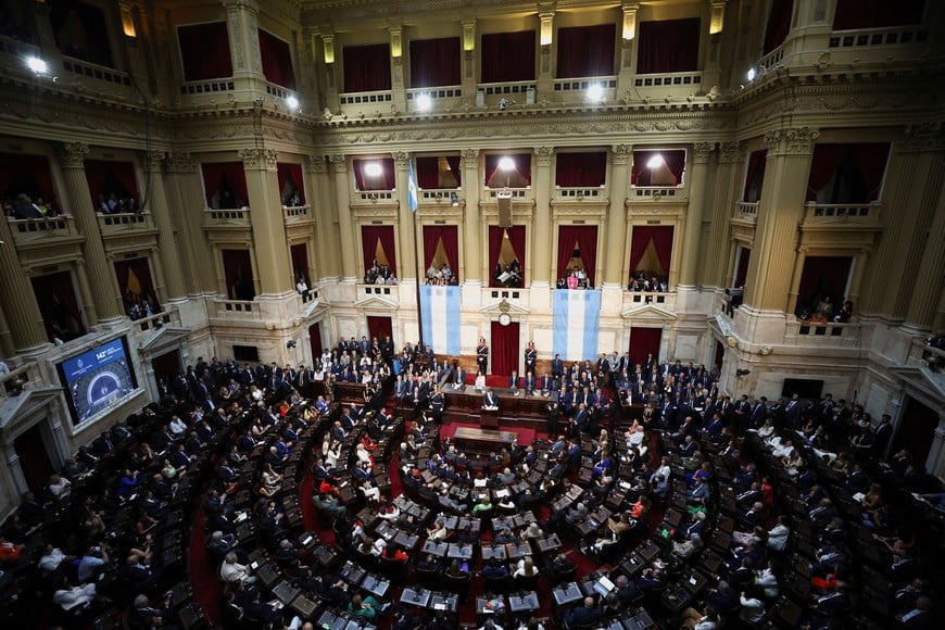 Argentina's President Javier Milei delivers a speech during the opening session of the 142nd legislative term, at the National Congress, in Buenos Aires, Argentina, March 1, 2024. REUTERS/Agustin Marcarian