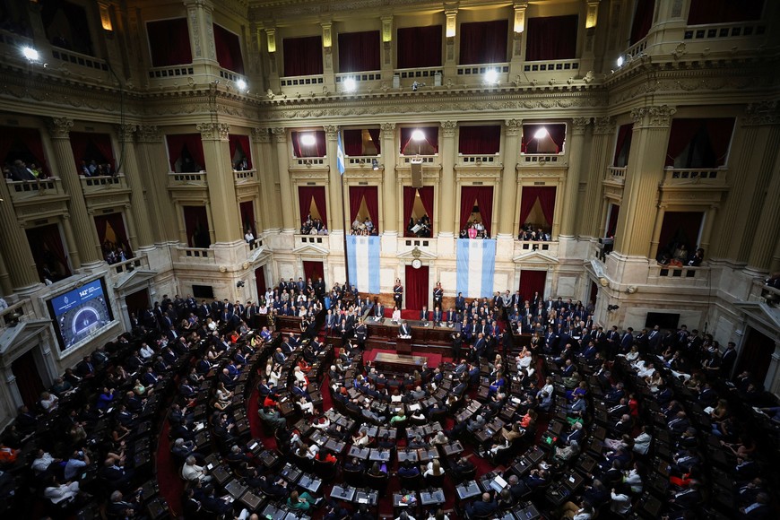 Argentina's President Javier Milei delivers a speech during the opening session of the 142nd legislative term, at the National Congress, in Buenos Aires, Argentina, March 1, 2024. REUTERS/Agustin Marcarian