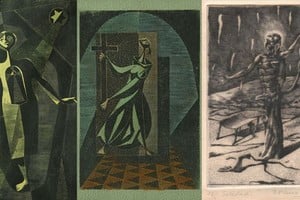 José Planas Casas: “La esperanza” (1956), xilografía y acuarela, 33x20 cm.; Juana I (1956), xilografía y acuarela, 13x9 cm.; “Soledad” (1940), aguafuerte, 16,5 x 12,2 cm.