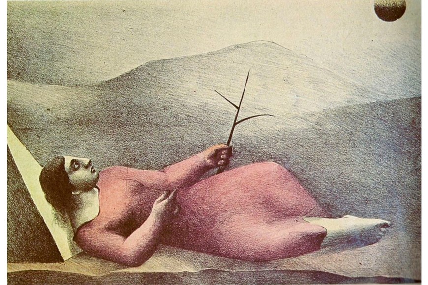 José Planas Casas: Otra “Figura”, resaltada por el color sobre fondo en blanco y negro.