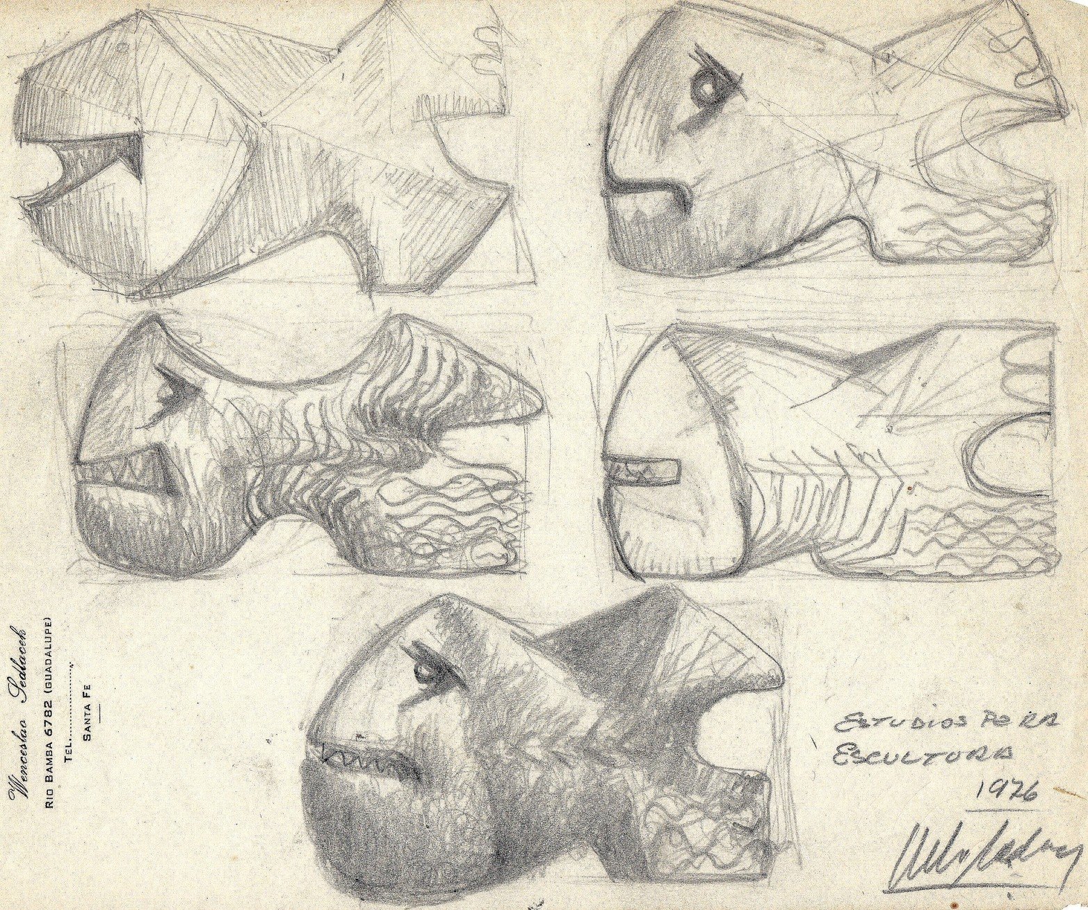 Estudio para escultura del año 1976. Tarjeta del escultor.