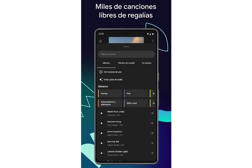 La base de datos de sonidos y canciones sin derechos de autor con la posibilidad de us directo es otro de los fuertes. Crédito: YouTube Create