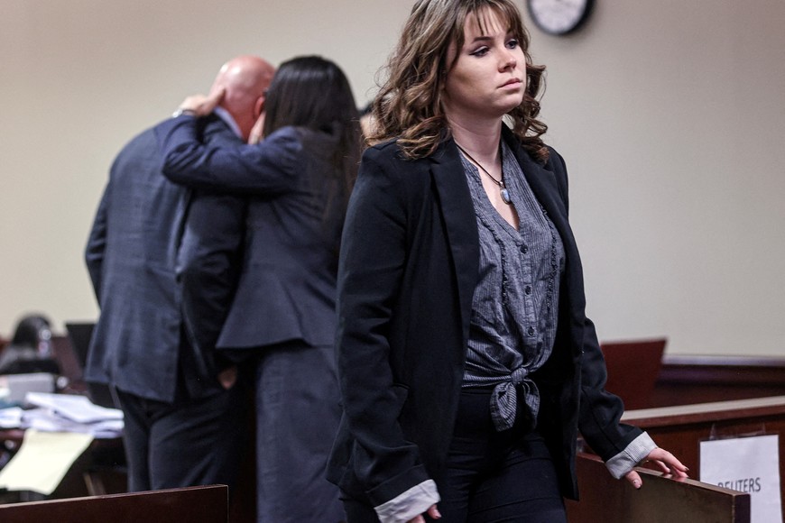 FILE PHOTO: "Rust" film set armorer Hannah Gutierrez-Reed leaves the courtroom during a break at the First Judicial District Courthouse in Santa Fe, New Mexico, U.S., February 29, 2024.    Gabriela Campos/The New Mexican/Pool via REUTERS/File Photo
