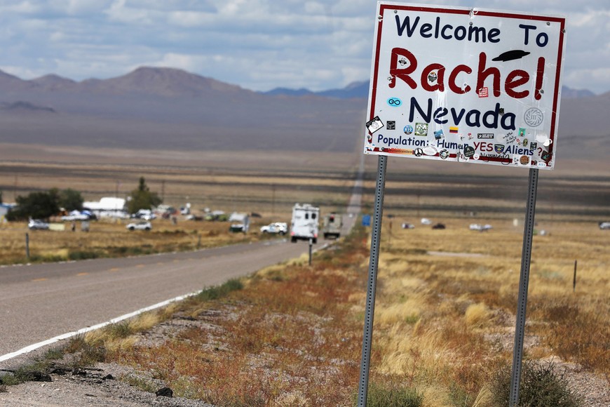 Traffic on Highway 375 as an influx of tourists responding to a call to 'storm' Area 51, a secretive U.S. military base believed by UFO enthusiasts to hold government secrets about extra-terrestrials, is expected in Rachel, Nevada, U.S. September 19, 2019. REUTERS/Jim Urquhart