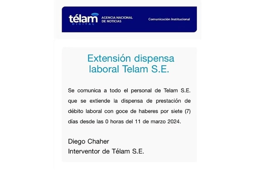 Extensión dispensa laboral Télam S.E.